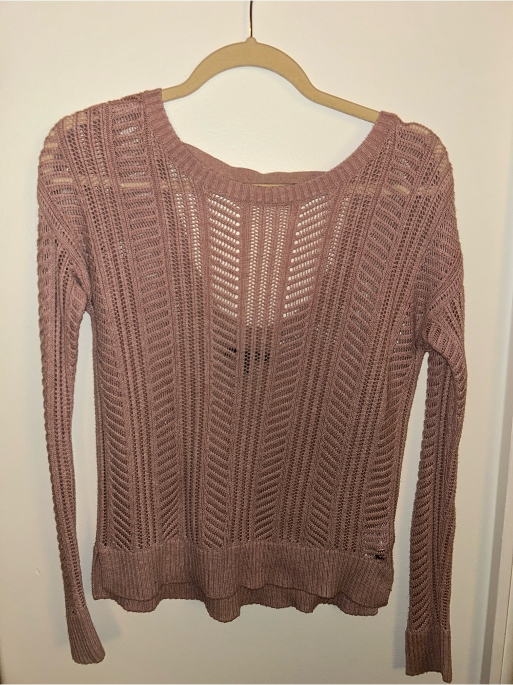 American Eagle Outfitters Mauve Open-Weave Scoop Neck Sweater